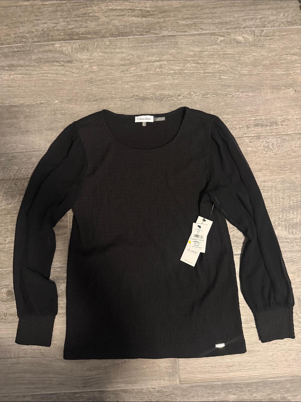 Calvin Klein Black Long-Sleeve Textured Knit Top